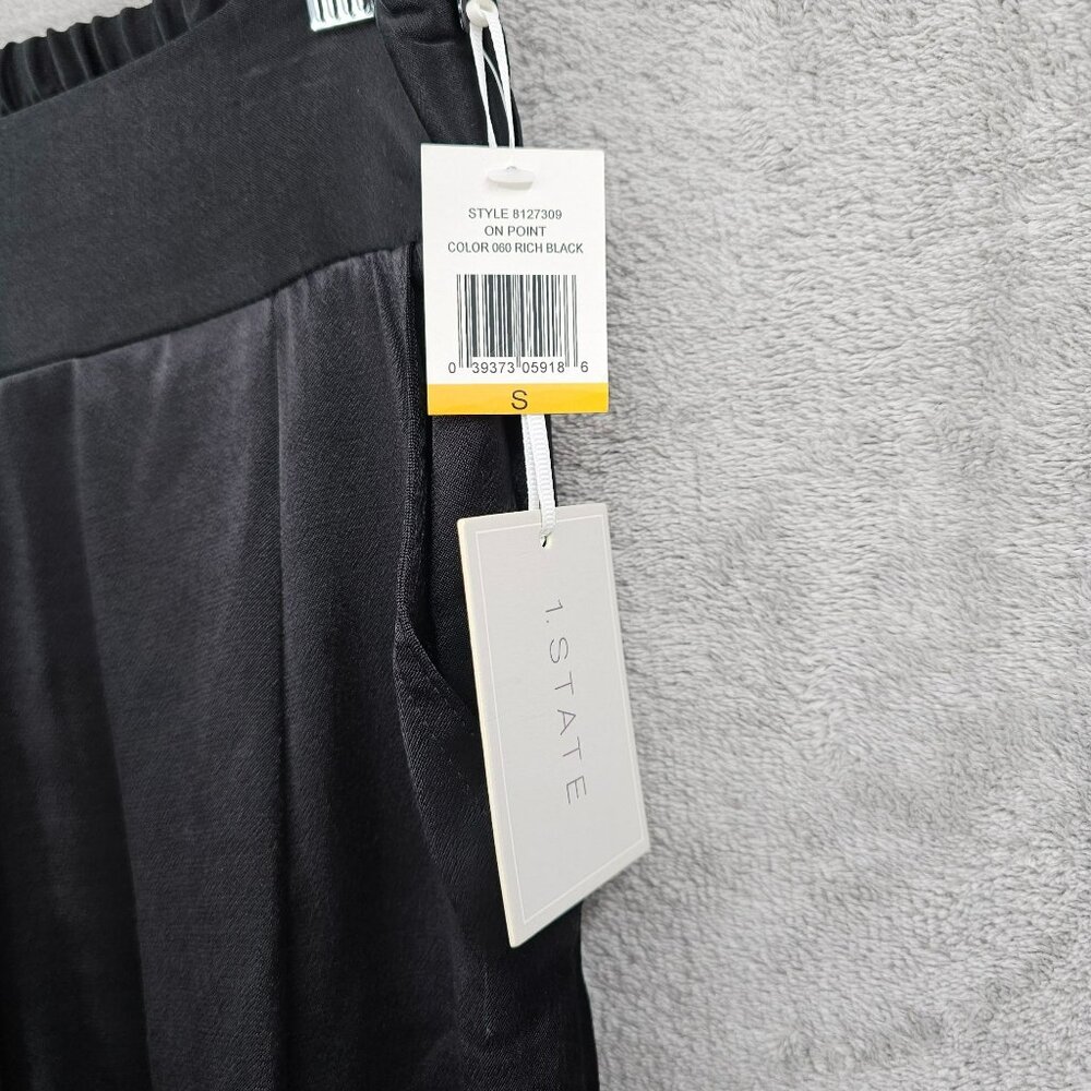 1 State On Point Satin Shorts S Black Flat Front Elastic Waist Zip High Rise New - Picture 5 of 12